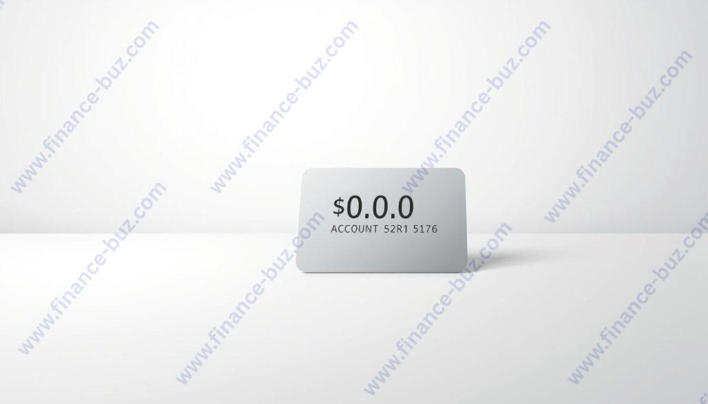 A minimalist, clean-lined illustration showcasing a zero balance bank account. In the foreground, a simple bank statement or mobile app interface displays a $0.00 balance in bold, crisp typography against a stark white backdrop. In the middle ground, a polished metal or glass debit card lies horizontally, reflecting the account details. The background features a soft, muted gradient in shades of gray, creating a sense of simplicity and focus on the core concept. Subtle, diffused lighting casts a gentle glow, lending an air of professionalism and financial sophistication to the scene. The overall mood is calm, modern, and visually impactful, perfectly encapsulating the essence of a zero balance account.