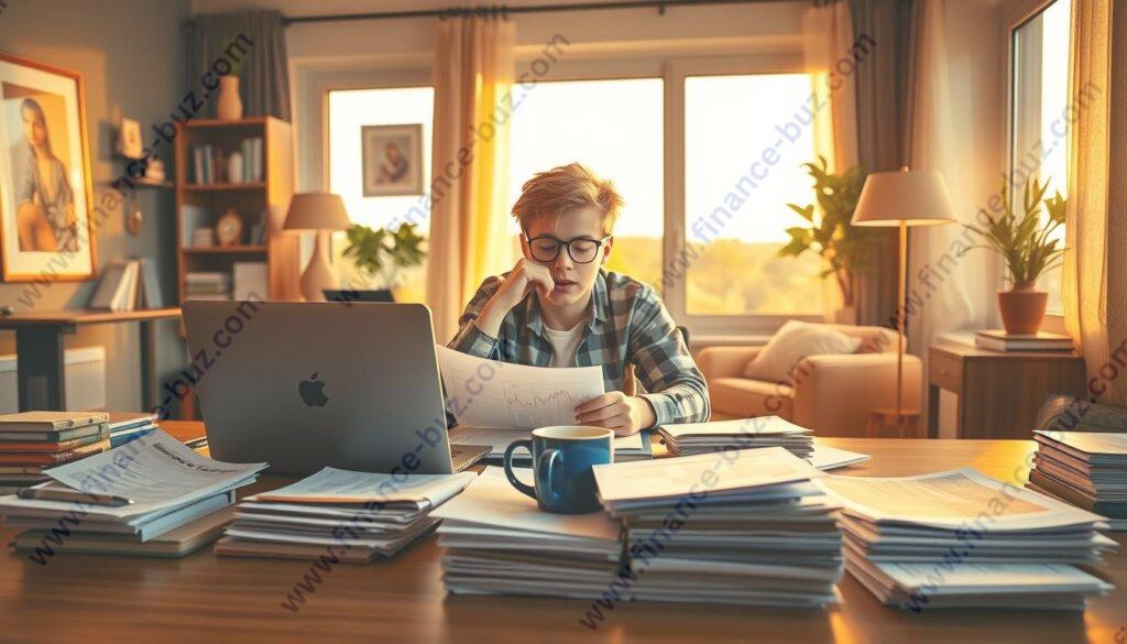 A vibrant and dynamic scene of a teenager engrossed in a variety of entrepreneurial pursuits. In the foreground, a well-lit desk showcases a laptop, stacks of paperwork, and a cup of coffee, conveying a sense of focused intensity. The middle ground features the teen, dressed in casual attire, deep in thought as they pore over financial documents and brainstorm ideas. In the background, a cozy, modern home office setting with tasteful decor and an inspiring view through a large window, bathed in warm, golden lighting. The overall atmosphere exudes a blend of determination, creativity, and the excitement of embarking on a side hustle journey. A vibrant and dynamic scene of a teenager engrossed in a variety of entrepreneurial pursuits. In the foreground, a well-lit desk showcases a laptop, stacks of paperwork, and a cup of coffee, conveying a sense of focused intensity. The middle ground features the teen, dressed in casual attire, deep in thought as they pore over financial documents and brainstorm ideas. In the background, a cozy, modern home office setting with tasteful decor and an inspiring view through a large window, bathed in warm, golden lighting. The overall atmosphere exudes a blend of determination, creativity, and the excitement of embarking on a side hustle journey.