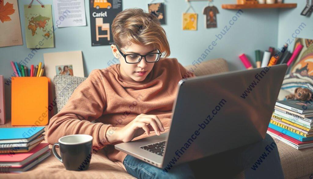 An image of a teenager blogging on a laptop An image of a teenager blogging on a laptop