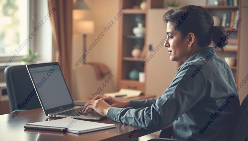 Generate an image of a person using a laptop to access the LIC Jeevan Labh Calculator online