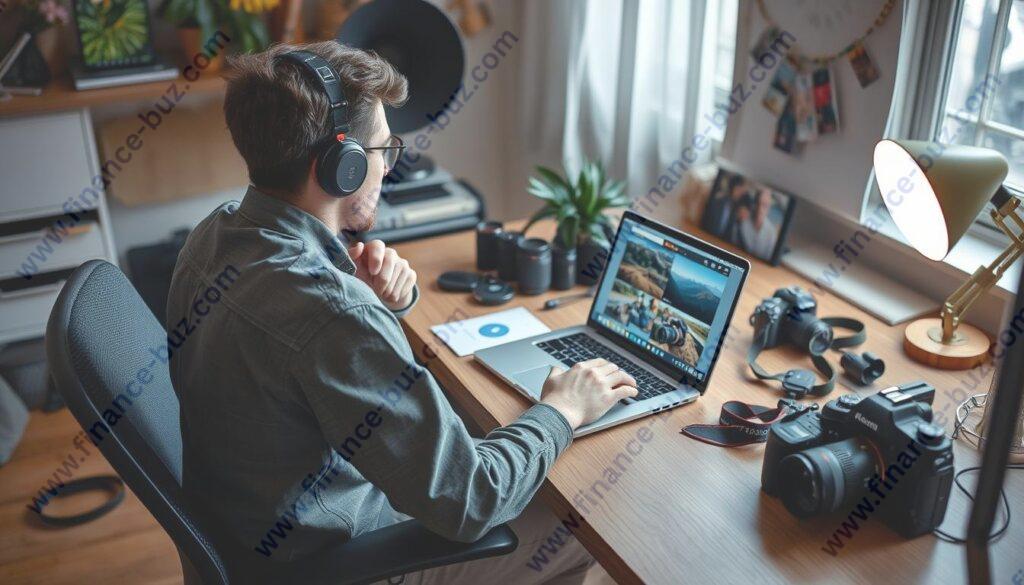 Generate an image of a photographer uploading photos to 500px on their laptop.