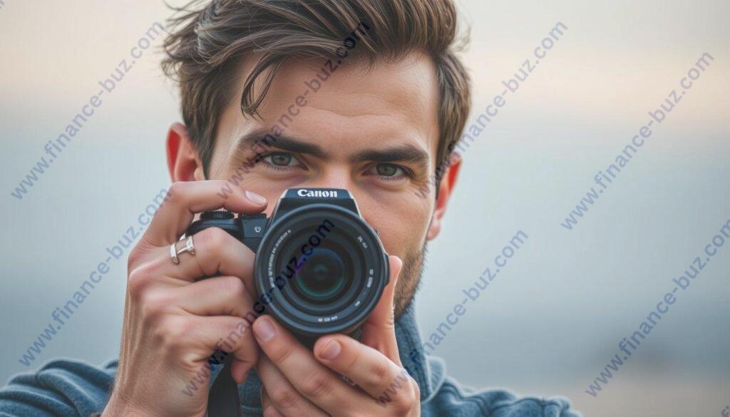 Generate an image of a photographer using PhotoShelter to manage their portfolio.