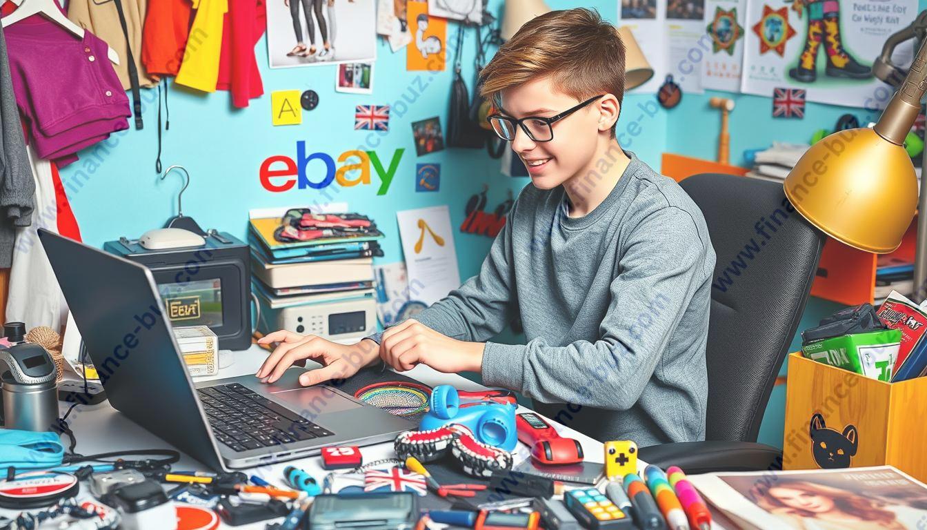 An image of a teen organizing items on eBay on their laptop