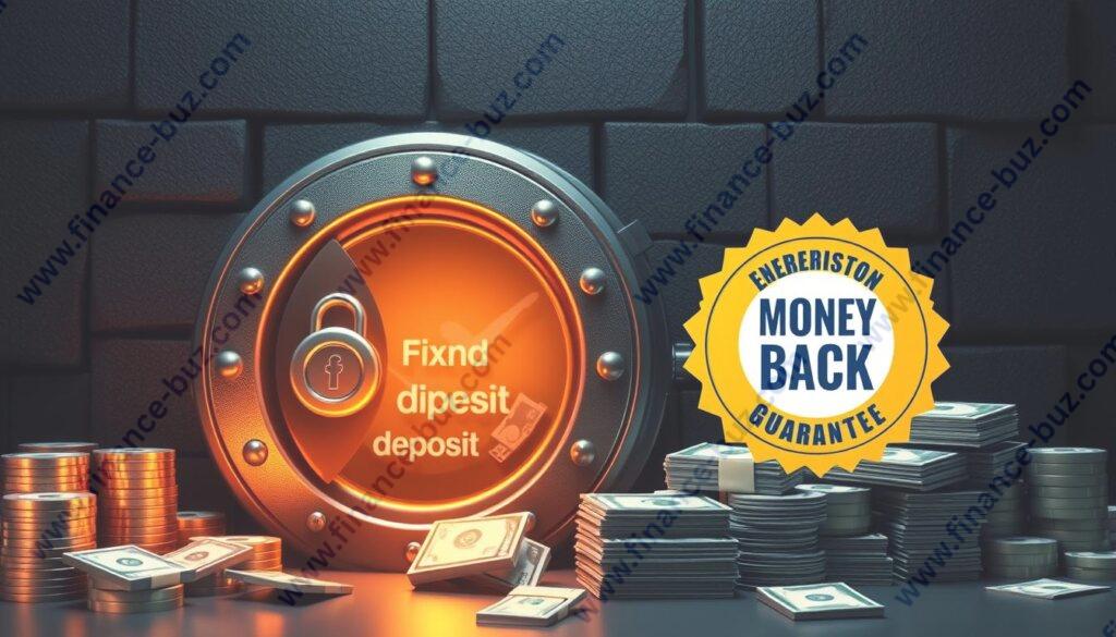 Generate an image representing the concept of fixed deposits with a money back guarantee.