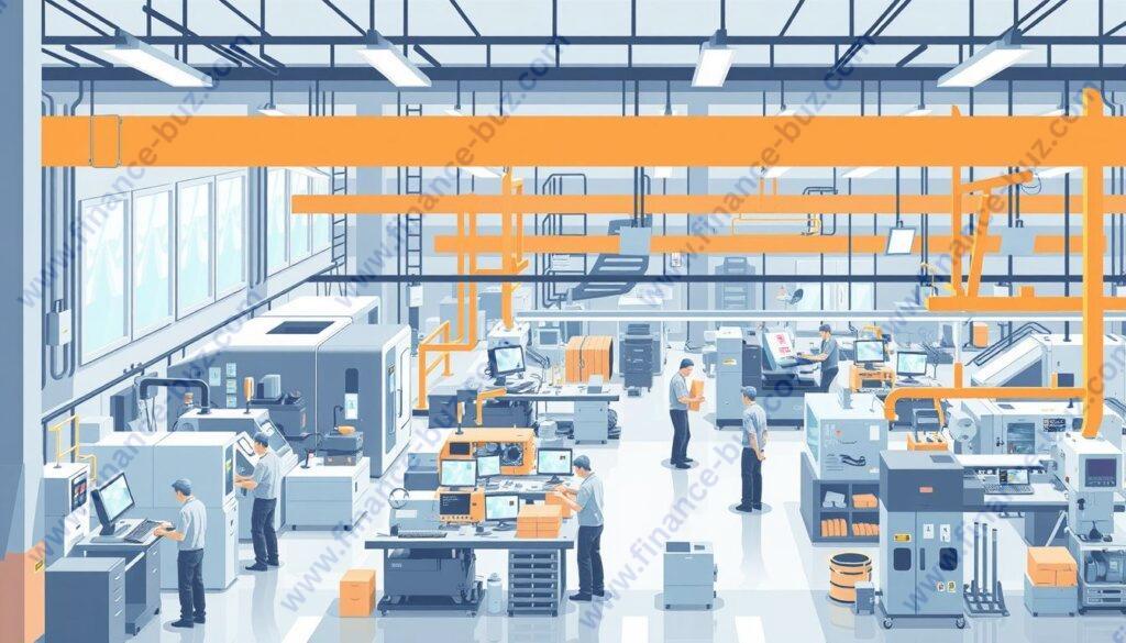 Image of a manufacturing unit with machinery and workers