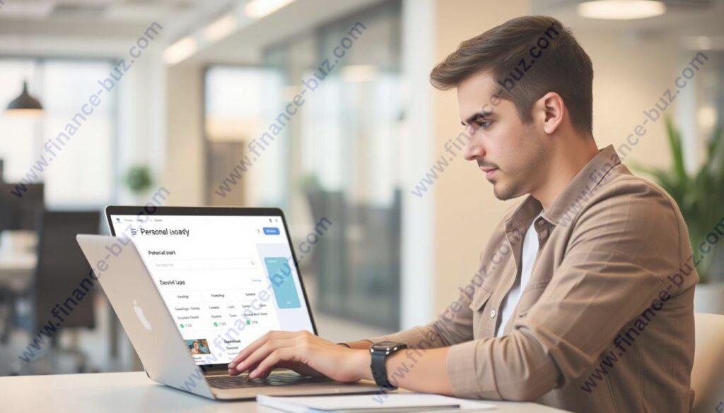 Image of a person using a laptop to manage their Rivermark personal loan